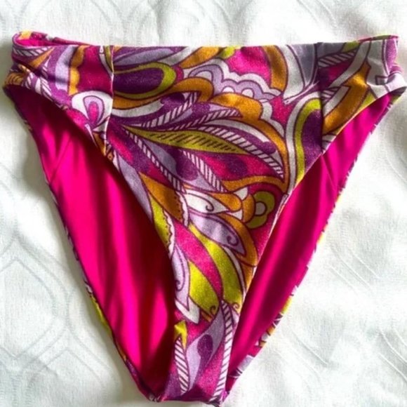Becca Bikini Swimsuit Bottom High Leg Hot Pink Size Medium - Picture 2 of 4